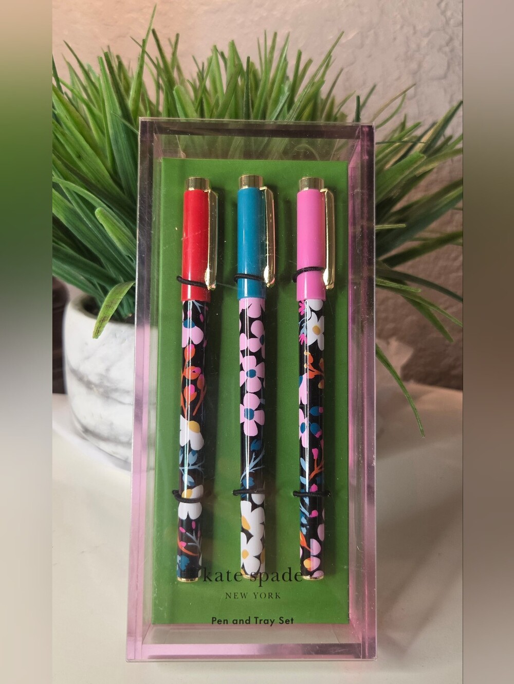 Kate Spade Fall Floral Fine Tip Pen Set & Acrylic Tray.
